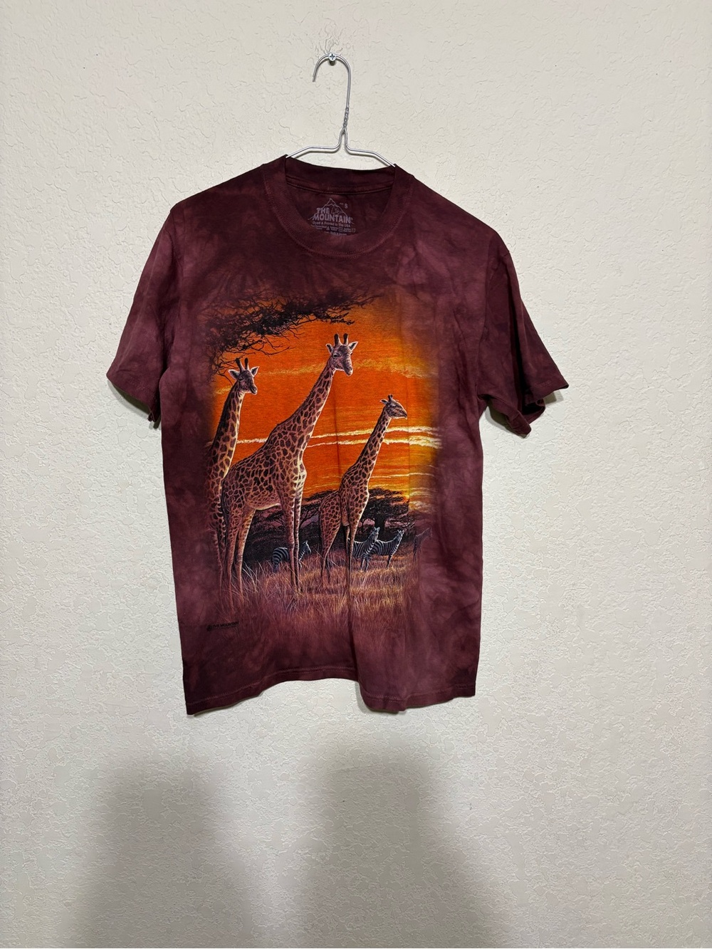 The Mountain Giraffes Sunset Safari Maroon to Orange Dip-Dye Tee